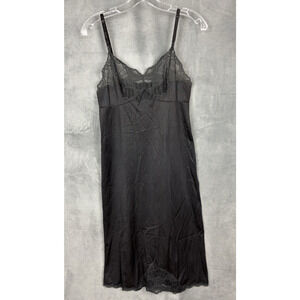VTG Vanity Fair Black Slip Dress Womens 32 Lace Trim Whimsigoth Fairy Grunge Y2K